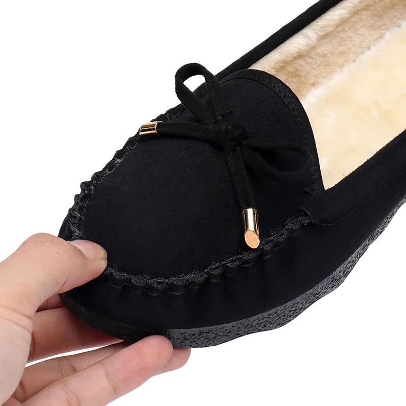 WTEMPO Casual Solid Color Soft Sole Non Slip Bow Shoes Women's Autumn Winter Large Size Warm Plush Slip-on Shoes