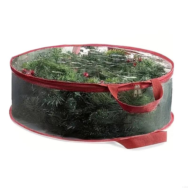 

Red-Edged Transparent Christmas Wreath Storage Bag round Holiday Decoration Protective Case for Festive Wreaths