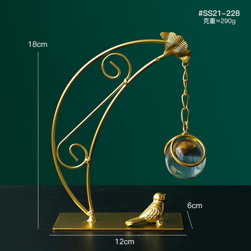 

Nordic Luxury Leaf Crystal Ball Decorations Wright Iron Creative Bird Living Room Decorations Bookcase Home Geometric Decoration