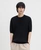 LEMAIN SECOND Oversized Washable Crew Neck Cable Short Sleeve Knit [Black]