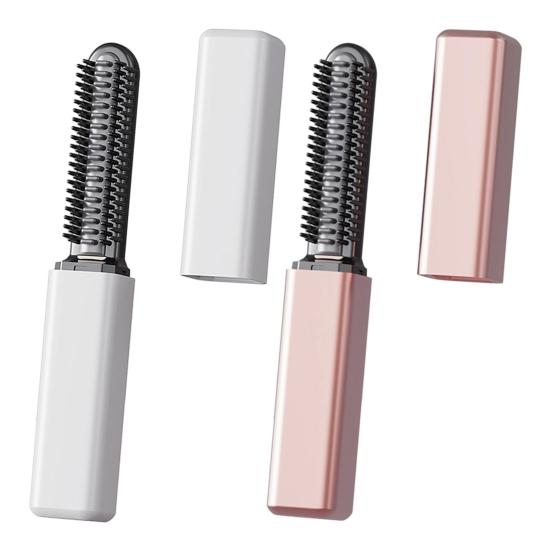 Mini Cordless Hair Straightener Brush Portable Women Bangs Hair Straightening Comb USB Rechargeable Fast Heating Electric Hair Brush