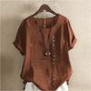 Women's Fashion Round Neck Short Sleeve T-shirt Casual Cotton Linen Graphic Shirt Leisure Loose Letter Pattern Prined Summer Blouse Tops