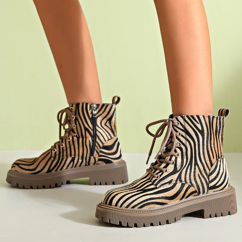Large size Martin boots autumn and winter platform leopard print lace-up fashion boots women's TEUM explosive cotton boots