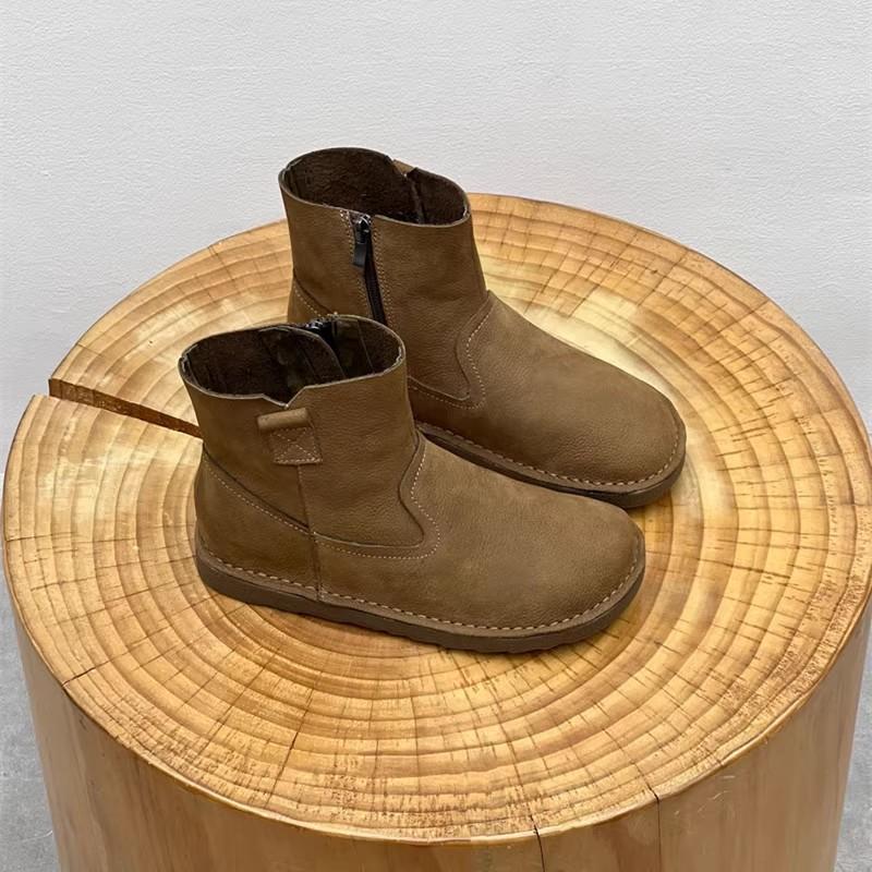 

Fashion GKTINOO Handmade Genuine Leather Short Boots Casual Flat Sole 2025 Autumn Retro Chelsea Boots Side Zipper Women s Shoes 40