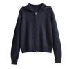Double Zipper Hooded Knitted Cardigan Women's Autumn and Winter Exterior Design Lazy Gentle Wind Sweater Jacket