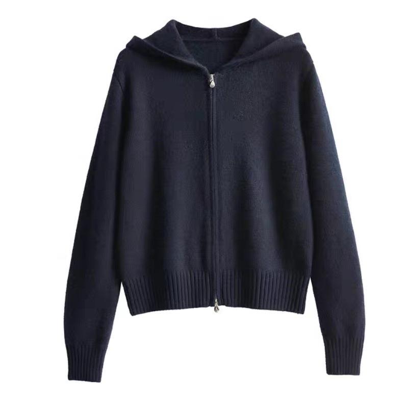 Double zipper hooded knitted cardigan women's autumn and winter exterior design lazy gentle wind sweater jacket