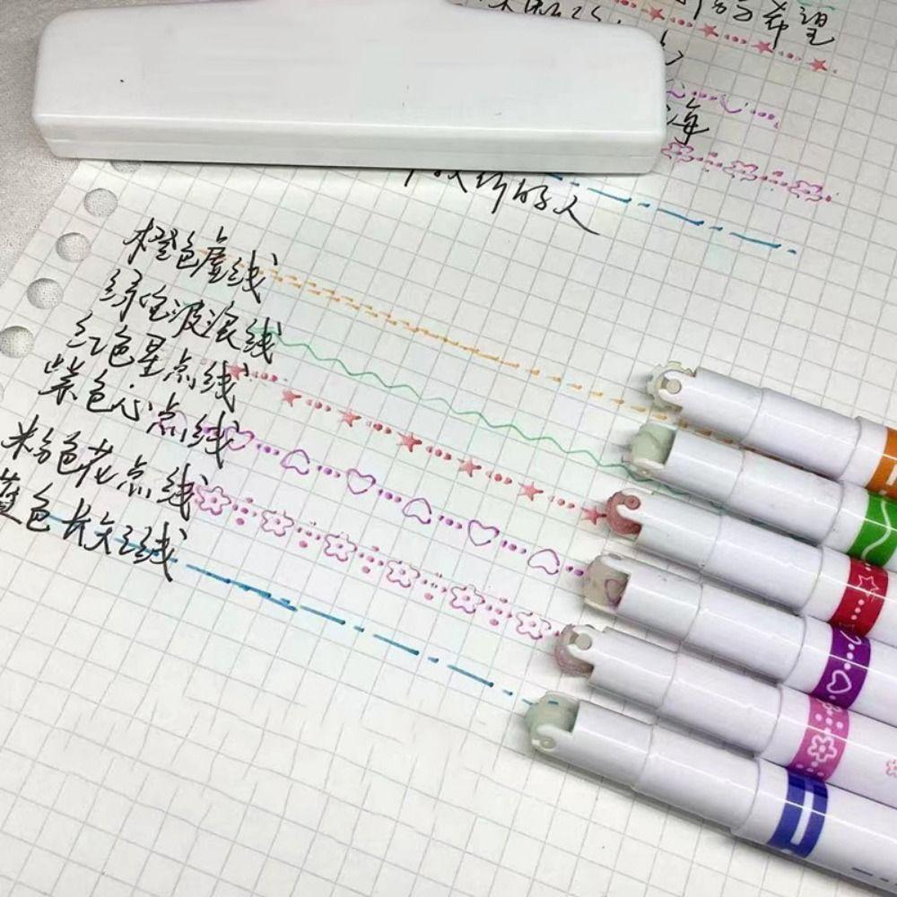 6Pcs/Set Flowers Line Shaped Colored Highlighter Pen Set Creative Line Shaped Marker Graffiti Pen