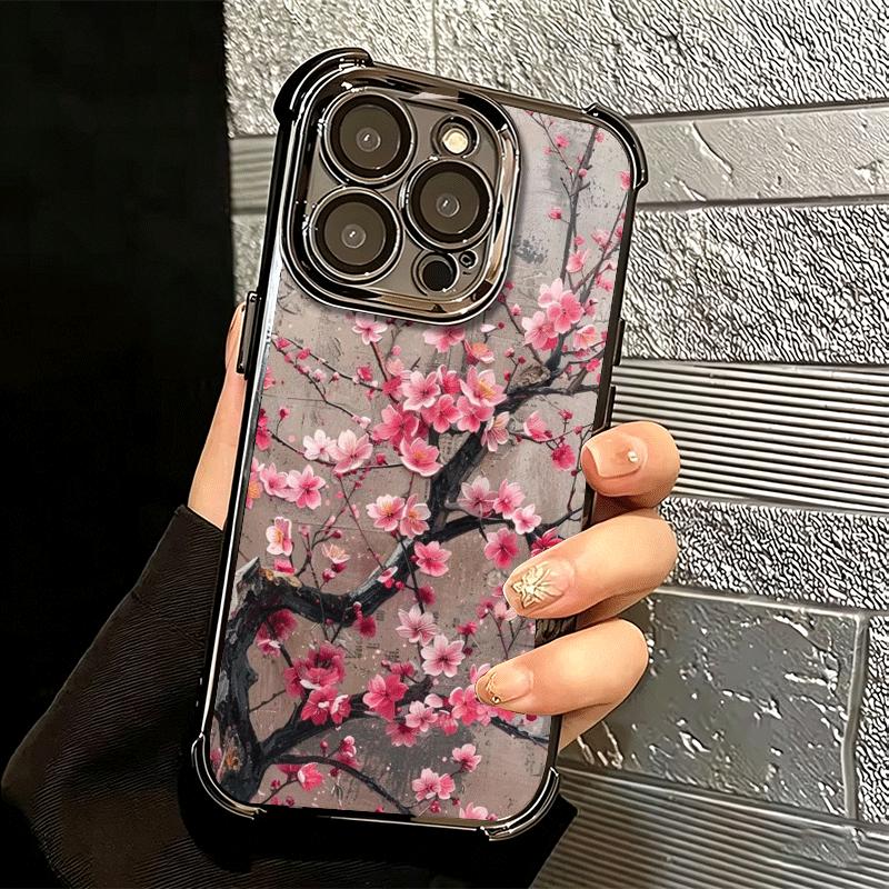 Kirschblüte Sakura Mode Beschichtung Handyhülle Für Iphone 16 17 Pro Max Air 16E 14 15 Plus 12 13 Mini Anti-Fall Airbag Hülle