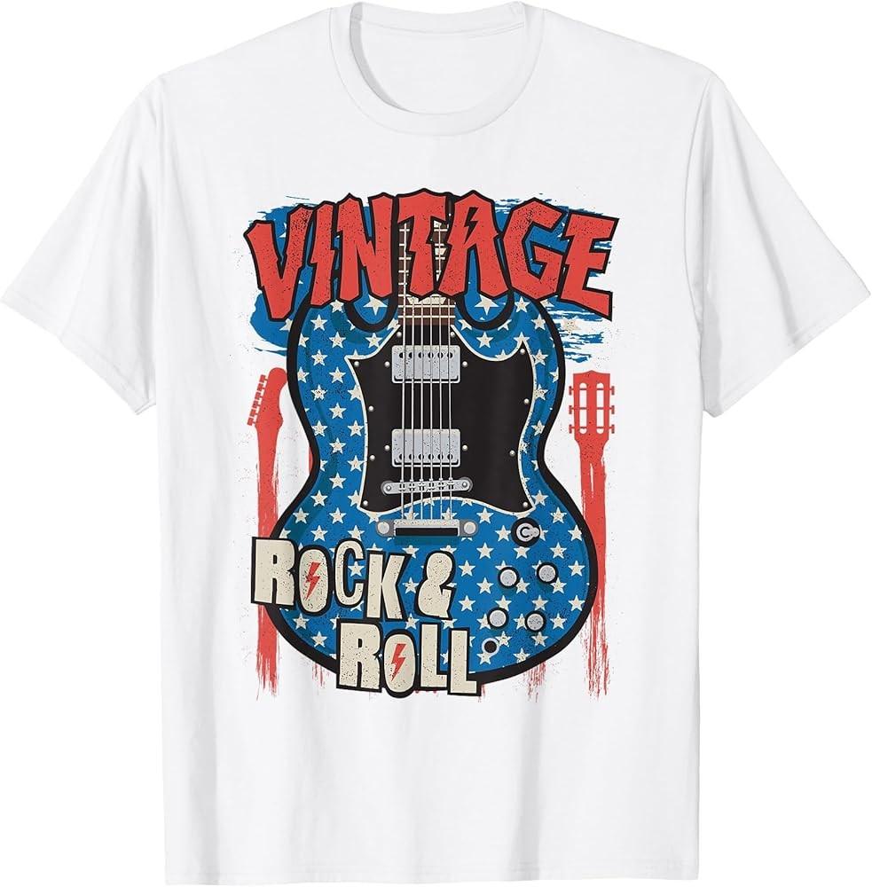 Vintage Rock amp; Roll Guitar Player Band Guitarist Retro Music TShirt Unisex T-Shirt XXXL