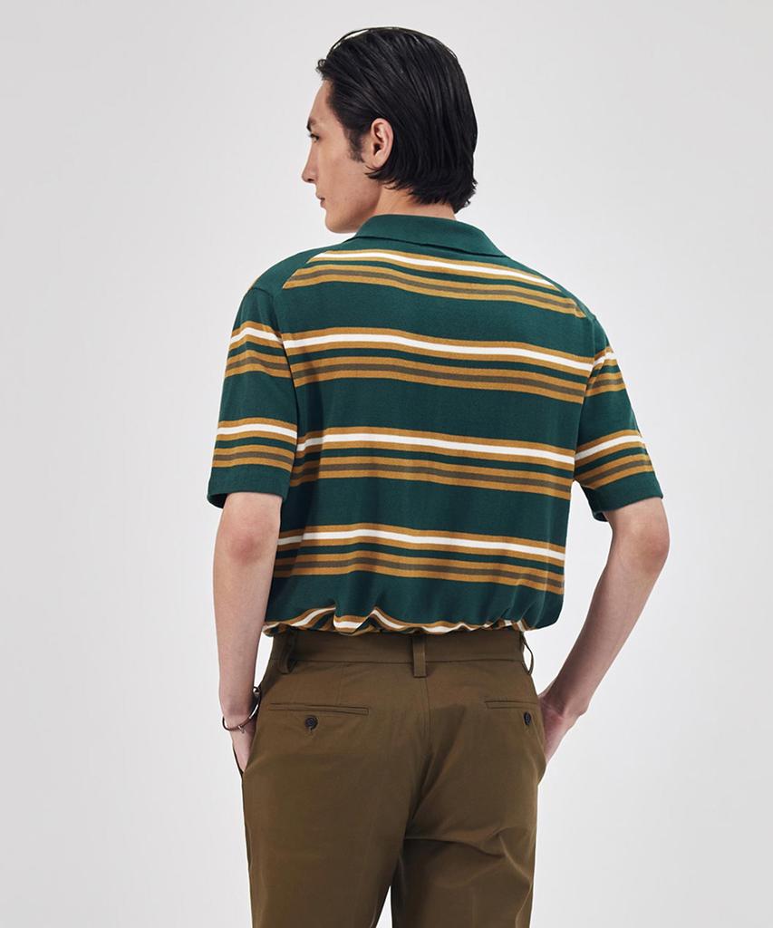 THEKNITCOMPANY Orea Stripe Zipper Polo Shirt - Posie Green