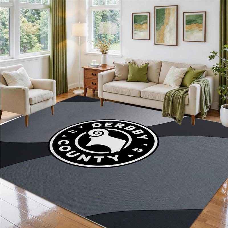 Derby County Football Design Crystal Velvet Rug Soft Decorative Mat for Bedroom Entrance