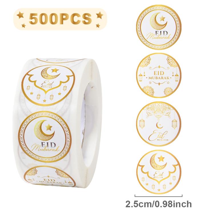 EID Mubarak 500pcs Roll Stickers Ramadan Kareem Gifts Packaging Seal Stickers Islam Muslim Festival Party Decor EID Gift Labels