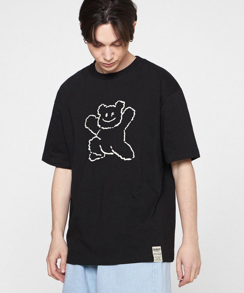 GRAVER [Unisex] Big Line Bear Smile Short Sleeve T-Shirt_Black