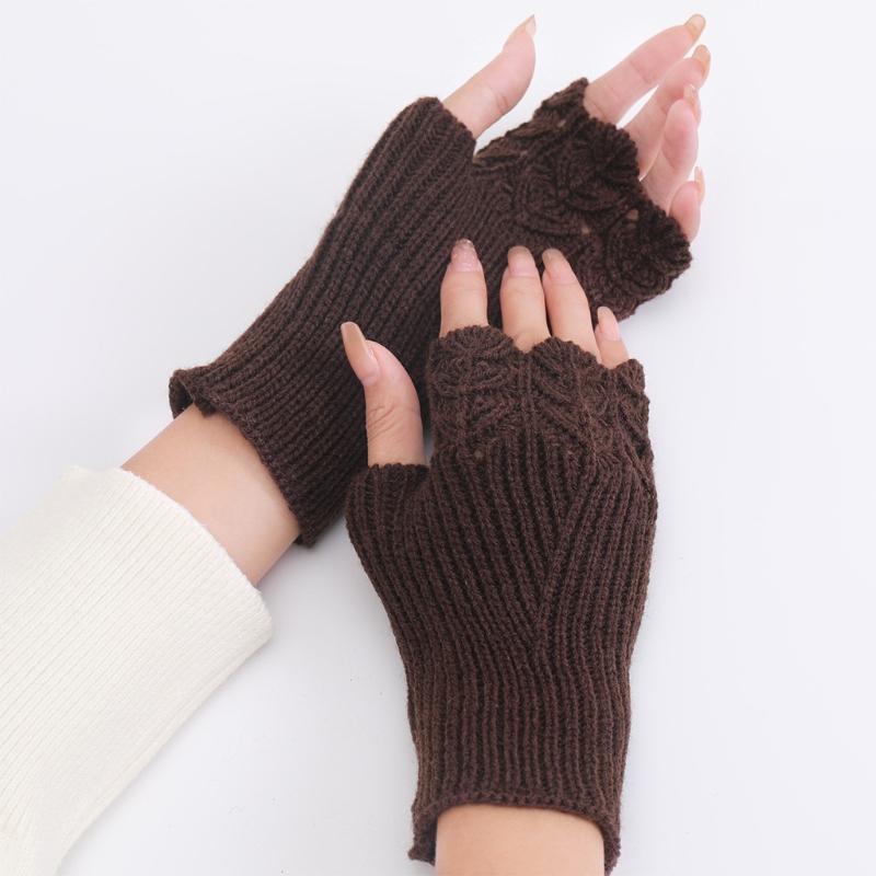 Knitted Half Finger Gloves Stretchy Warm Gloves Fingerless Thumb Hole Gloves