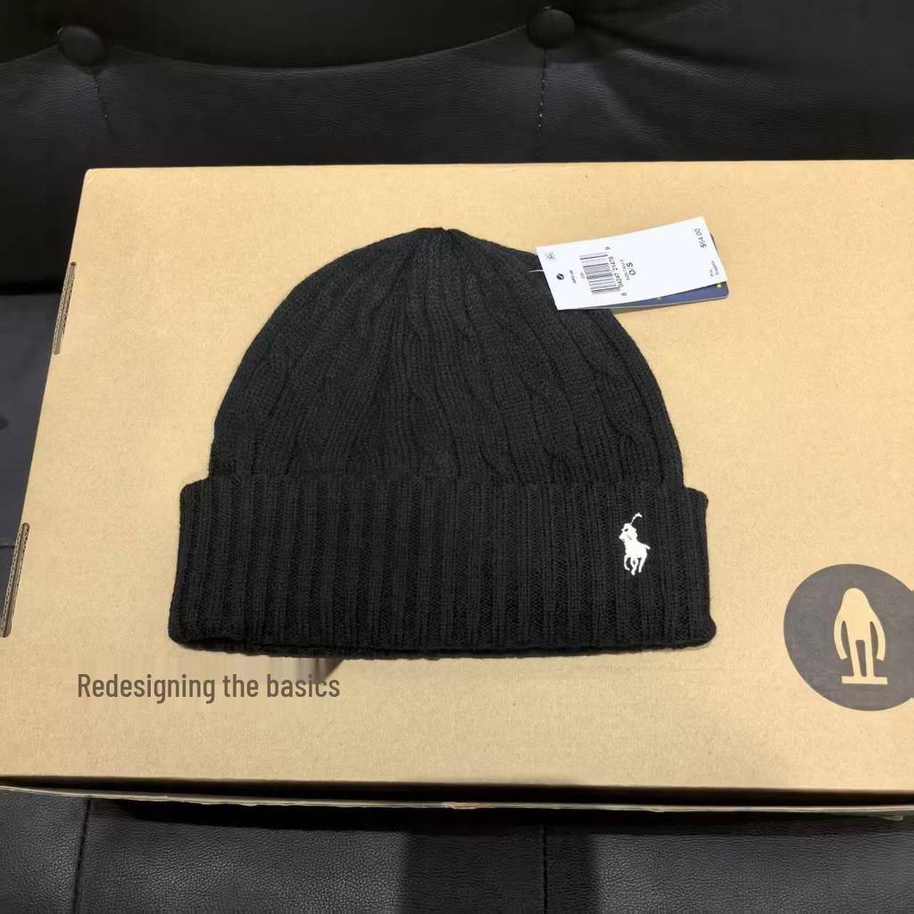 Zimní klasická copánková šála a čepice ze směsi vlny s výšivkou poníka pro páry