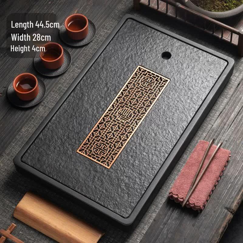 

Black Gold Stone Tea Tray with Drainage