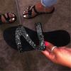 2025 Summer Rhinestone Flat Hollow Outdoor Women's Sandals, Sizes 40-43, Single Strap