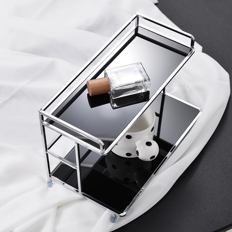 Metal Desktop Layered Storage Rack Double-Layer Desk Storage Rack Bathroom Cosmetics Storage Rack for Living Room Entrance Hall Kitchen and Bathroom