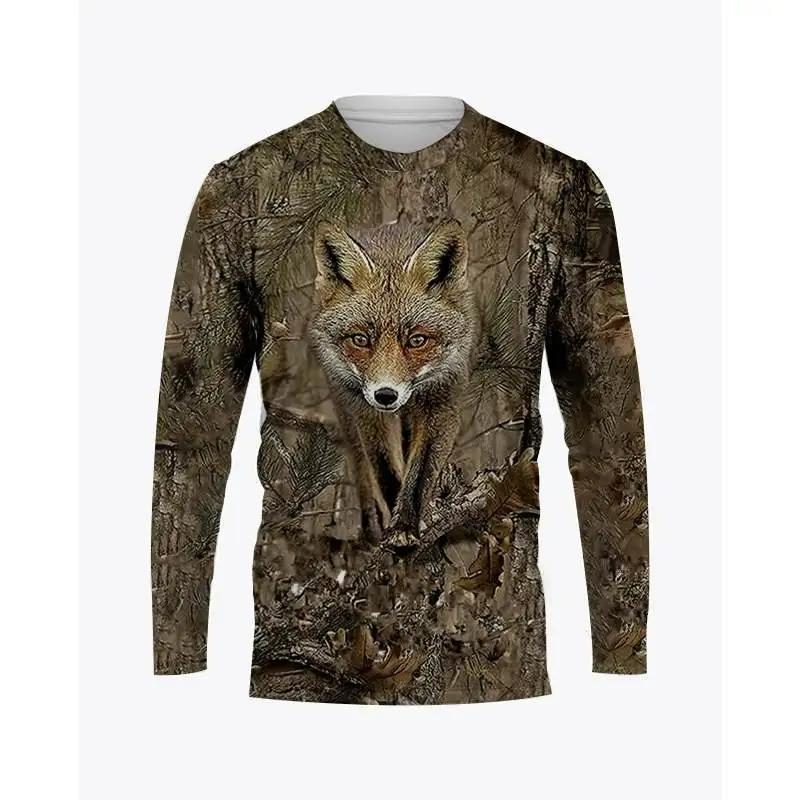 Camouflage Wild Hunting Animal Graphic T-Shirts 3D-gedrucktes Streetwear-T-Shirt für Herren und Damen, O-Ausschnitt, langärmeliges T-Shirt