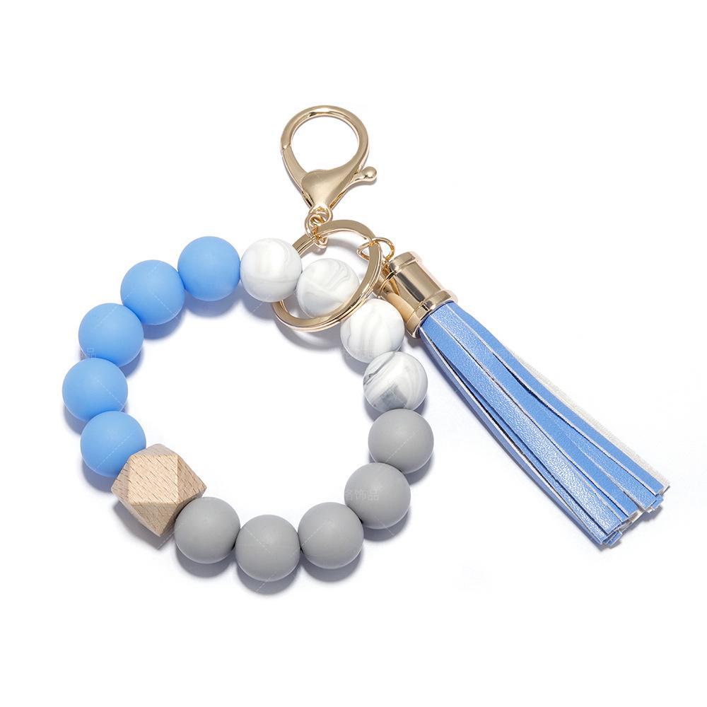 Elegant Silicone Bead Keychain Bracelet with Leather Tassel - Women's European and American Style