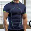 Camiseta Masculina Manga Curta Gola Meia Alta Estampada Costura Verão Corrida Compressão Streetwear