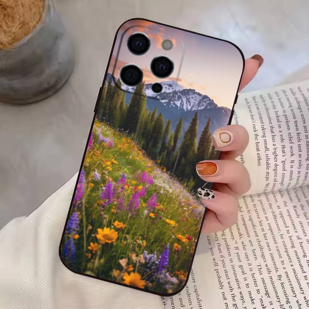 Mountain Forest Natural Flowers Laser Phone Case Silicone Soft For IPhone 17 16 15 14 13 12 11 X XR Plus Pro Max Plus