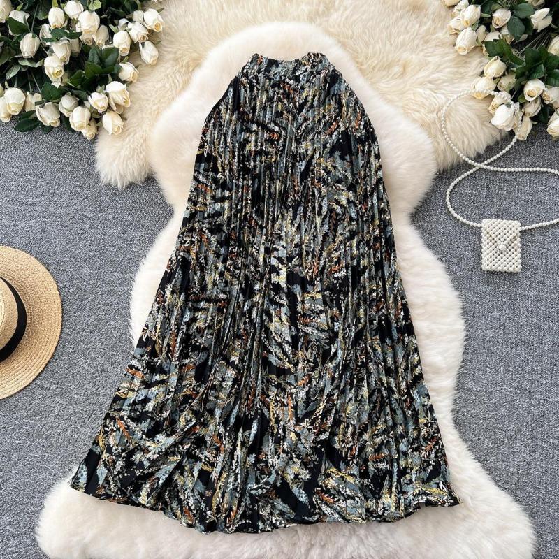 

Жіноча спідниця осінь плавуча велика гойдалка парасолька спідниця плісирована квіткова спідниця А-силуету One size синій/чорний