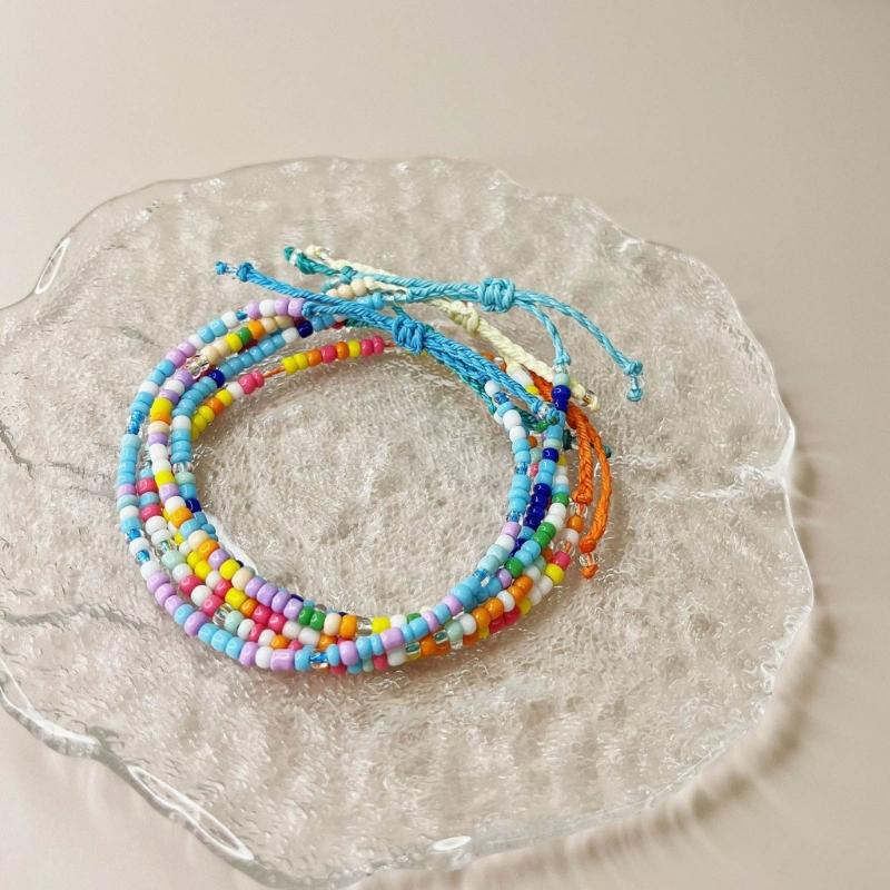 5Piece Bead Bracelets Women Four Leaf Clovers Pendant Bracelets Elastic String