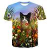 Animal Series 3D Digital Printed Men's and Women's Short Sleeved T-shirt Blue Cat Beautiful and Cute Round Neck T-shirt