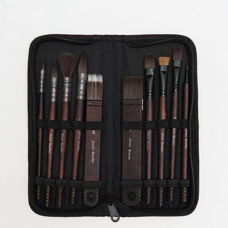 

10pcs/set Watercolor Painting Brush Set Mop Organic Blue Squirrel Horse Hair Tools GZW