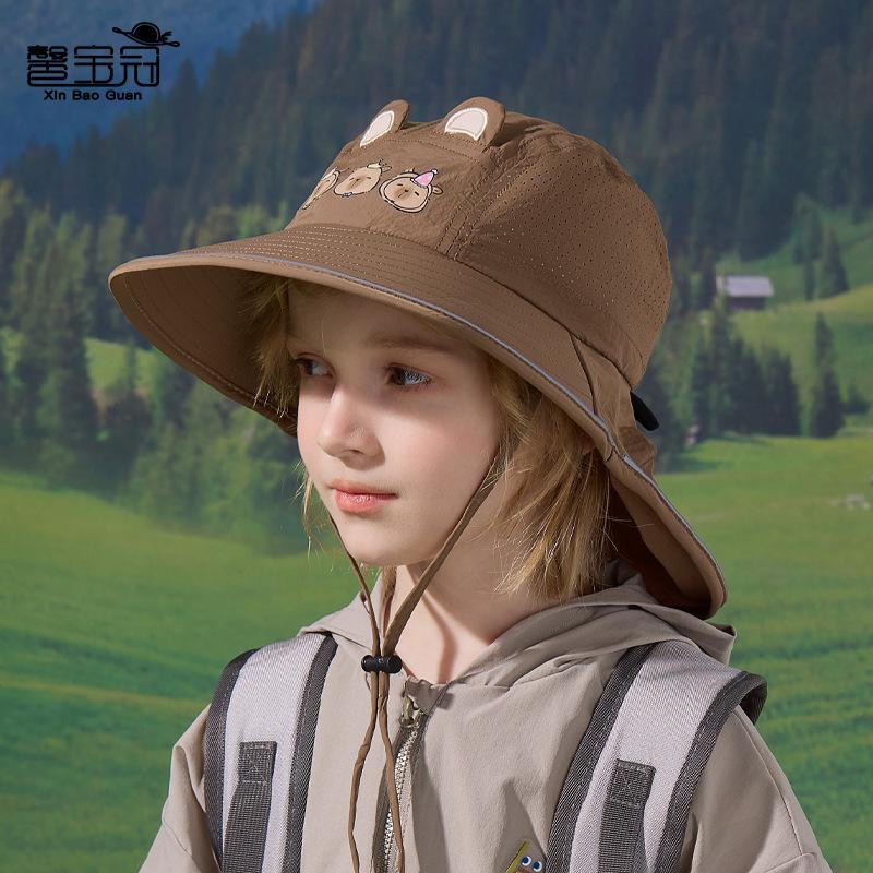 Children's Hat Cartoon Shawl Neck Protector Sunscreen Hat Outdoor Big Brim Sun Hat Breathable Quick Drying Waterproof Bucket Hat