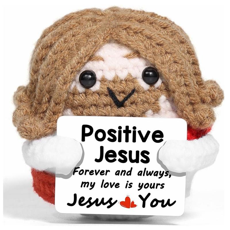 Creative Funny Handmade Crochet Emotional Support Dolls with Positive Energy Card Desktop Ornament Home Decor for Friend Gifts