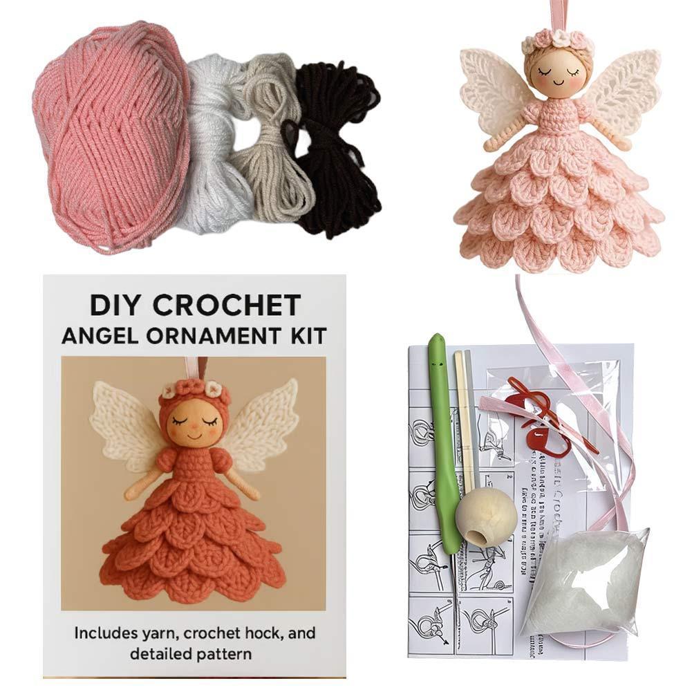 DIY Crochet Christmas Angels Xmas Tree Decorations, Unique Christmas Angels Gift Crochet Craft Kit with Yarn for Beginners