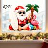 Creative Party Window Decor Tropical Christmas Static Stickers, Santa Claus Flamingo Palm Tree Surfing Board Customizable Cut to Size Decals