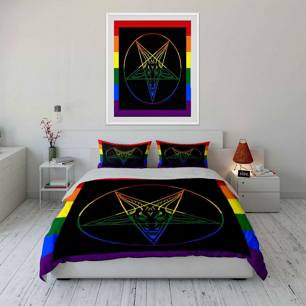 Rainbow Pentagram Art Set Decor Soft Comfortable Duvet Cover Bedding Set Included 1*Duvet Cover & 2*Pillowcases, Gift
