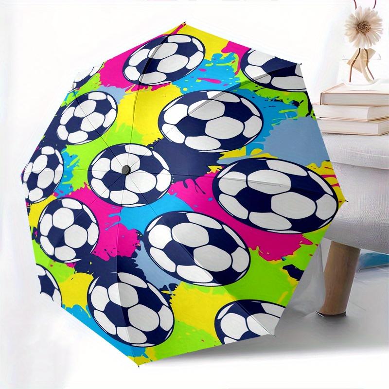 Soccer Ball Pattern Automatic Folding Umbrella  Simple Eight Rib Design, Bright Color Pattern, Durable Iron Frame, Ideal for Travel and Outd