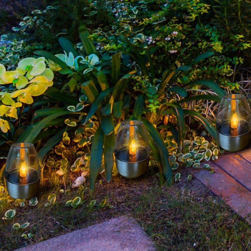 Solar Candle Light Flameless Led Night Lights Stainless Steel Waterproof Lawn Light Outdoor Garden Birthday Party Decor