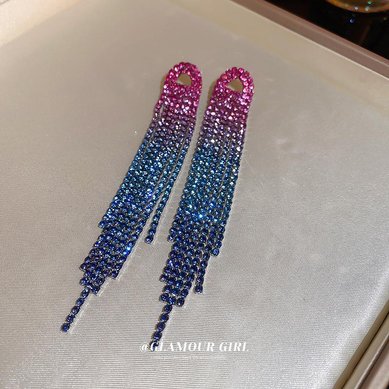 Silver Needle Retro Rhinestone Water Drop Tassel Earrings - Elegant Stud Accessories for Women