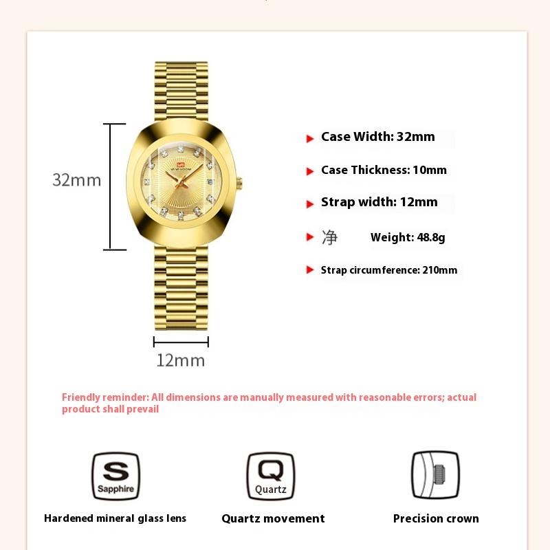 VA VA VOOM Couple Quartz Watch Yellow Gold Diamond Waterproof Steel Belt Watch