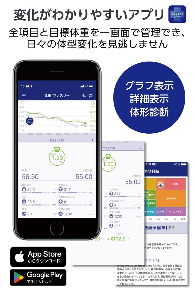 ELECOM Body Composition Meter Weighing Scale Fat Fat Muscle 100g Units Backlit with Dedicated App No Data Transfer Operation Required Can Register 5