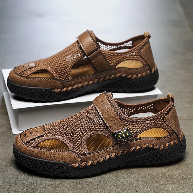 2025 beliebte Sommer Herren Tasche Kopf Sandalen atmungsaktiv neu vielseitig große Größe Strandschuhe hohle Mesh Schuhe