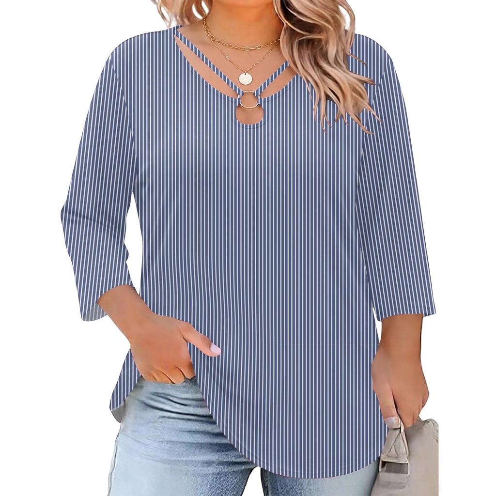 Women's Plus Size Floral Print Three-Quarter Sleeve Top, Casual Blouse, Loose Fit Tunic for Spring Summer, Daily Wear, Work, and Going Out