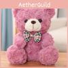 Bear Teddy Cute Plush Toy With Checkered Bow Decoration For Kids Birthday Gift