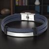 Men' leather bracelet, black, double braided, 316L steel, gift
