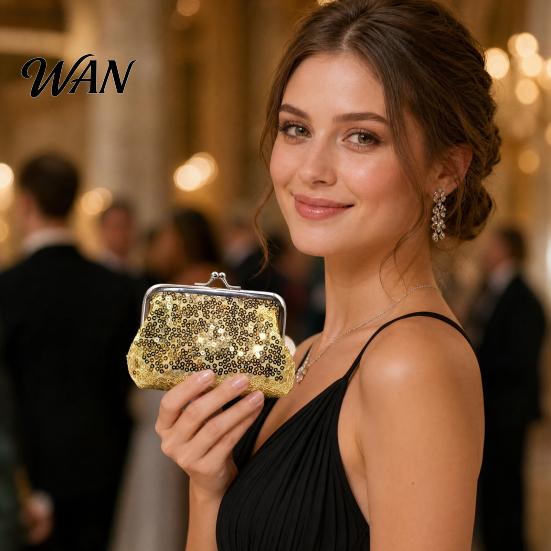 Elegant Coin Wallet Women Purse, with Metal Hinge And Kiss-lock Design, Lightweight Portable Purse Mini Wallet, Sequined Glitter Vintage Pouch