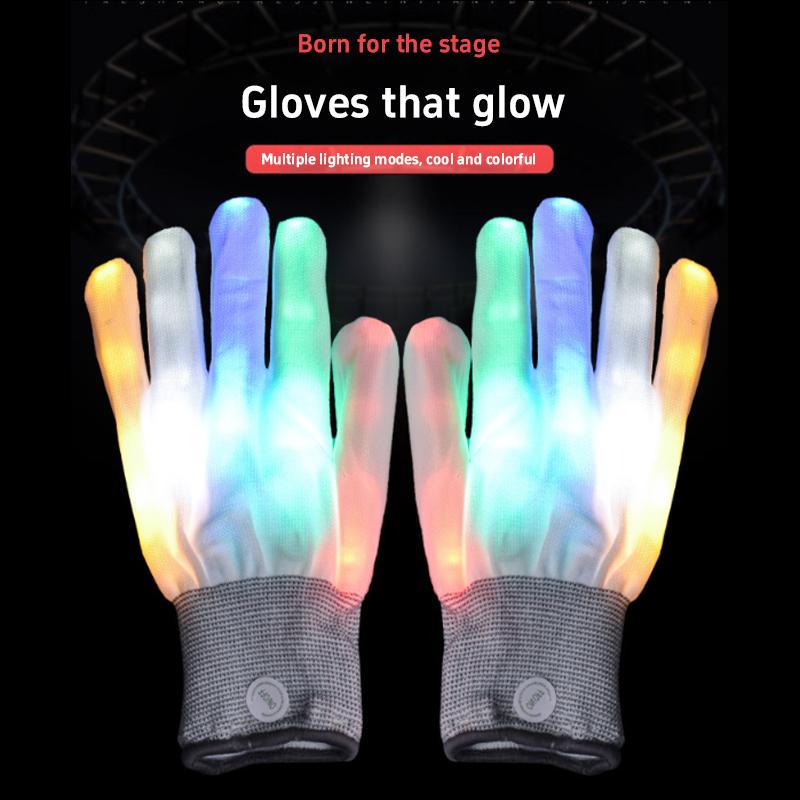 Fashion Hip Hop Party Led Rave Flashing Gloves Glow 7 Mode Light Up Finger Tip Lighting Black New Holiday