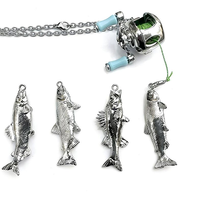 Collana Mini Mulinello da Pesca Manovella Rotante da Pesca & Guidafilo Mobile Portachiavi Mulinello da Spinning Ciondolo per Zaino Per Pescatori
