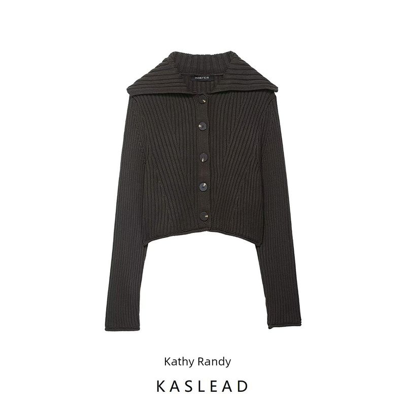 Kaslead New Women clothes Western Style Fashion Simple Rib Button Knitted Outerwear 6771127