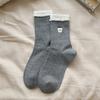 Female Spring and Autumn Cartoon Bear Embroidery Cute Bubble Mouth Boneless Lace In The Tube Pile Socks