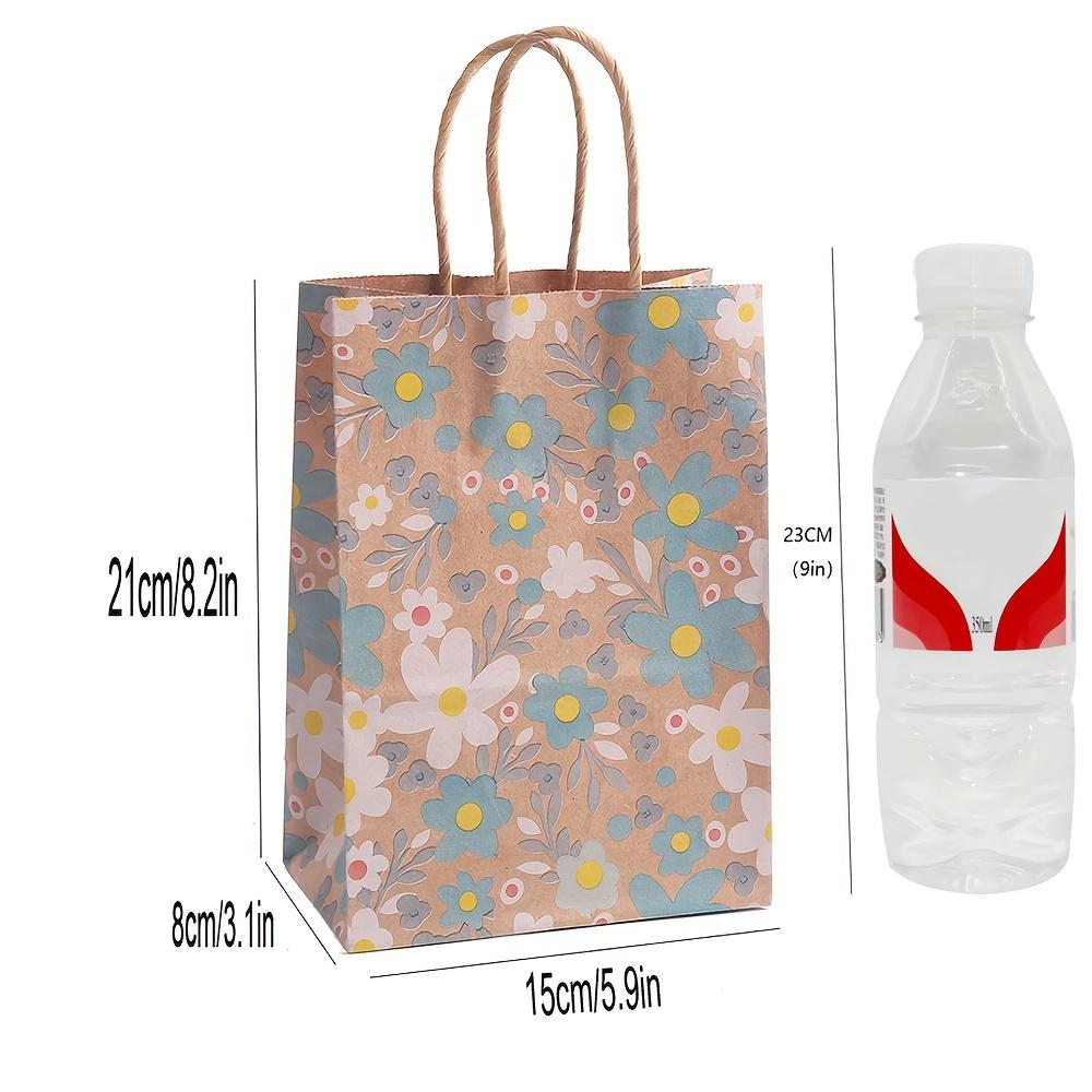 4pcs Vibrant Floral Kraft Paper Gift Bags with Handles - Colorful Flowers & Leaves Design, 8.3x5.9x3.1 Inches